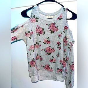 Gray & Pink Floral Cold Shoulder Sweatshirt